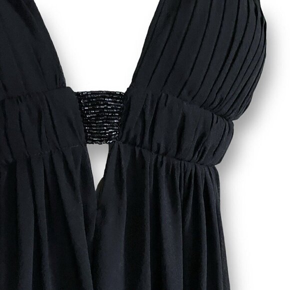 Y2k Vintage Cache Womens Dress Sz 4 Black Silk Beaded Open Back Cocktail LBD - Picture 11 of 15